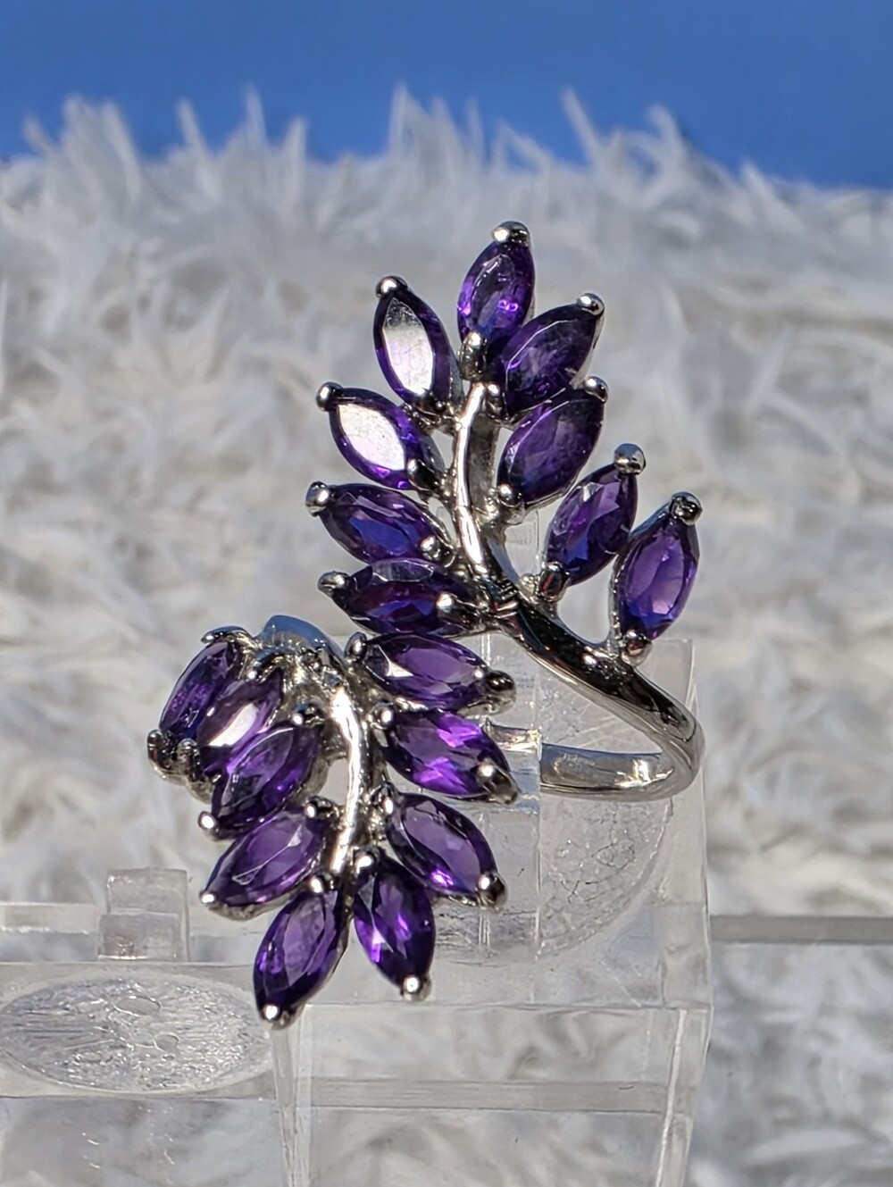 Amethyst Marquise Sterling Silver Bypass Ring